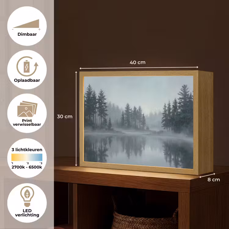 Lightbox - Wandlamp - Bos - Meer - Mist - Natuur - Grijs — 10