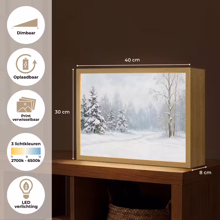Lightbox - Wandlamp - Bospad - Dennen - Sneeuw - Winter - Rustgevend — 10