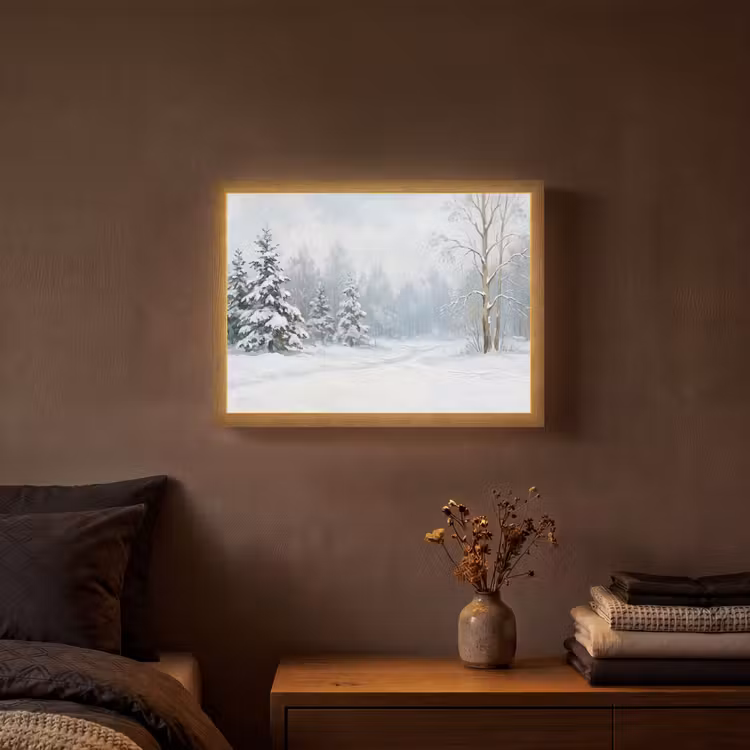 Lightbox - Wandlamp - Bospad - Dennen - Sneeuw - Winter - Rustgevend — 3