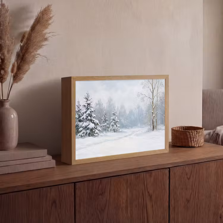 Lightbox - Wandlamp - Bospad - Dennen - Sneeuw - Winter - Rustgevend — 4