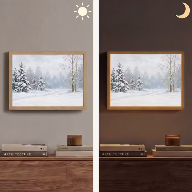 Lightbox - Wandlamp - Bospad - Dennen - Sneeuw - Winter - Rustgevend — 6
