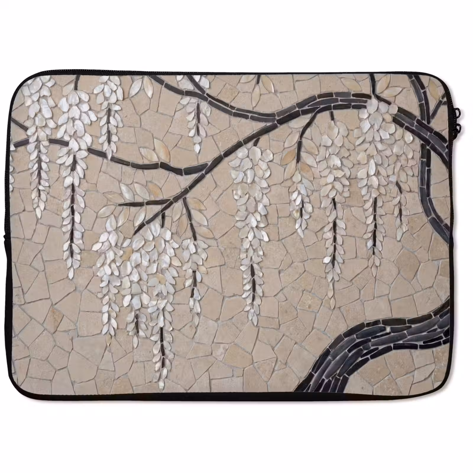 Laptophoes - Boom - Bloemen - Mozaïek - Kunst - Wit — 1