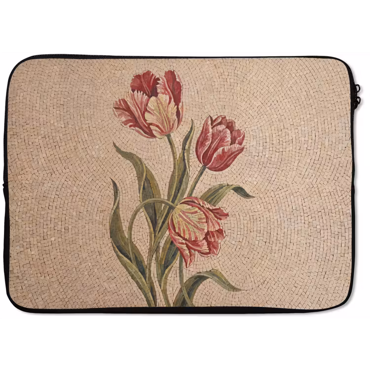 Laptophoes - Bloemen - Mozaïek - Rood - Groen - Kunst — 1