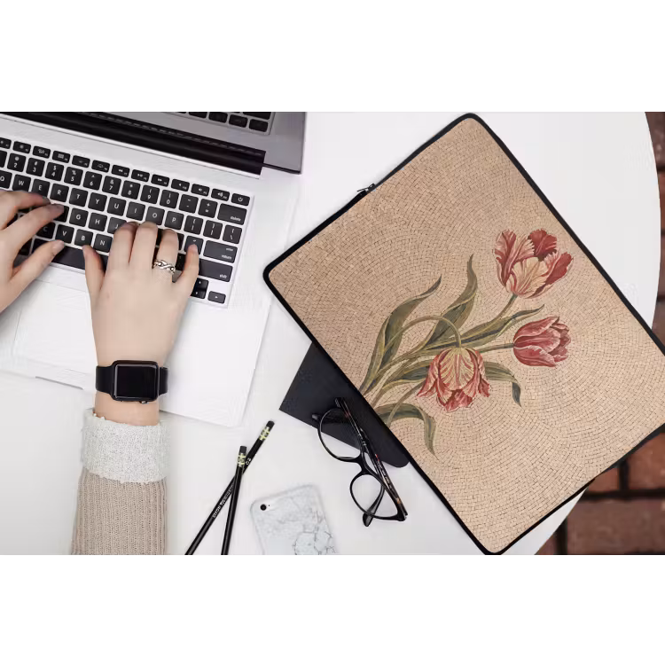 Laptophoes - Bloemen - Mozaïek - Rood - Groen - Kunst — 3