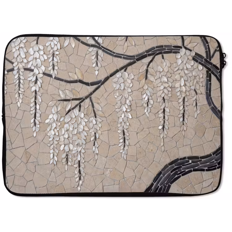 Laptophoes - Boom - Bloemen - Mozaïek - Kunst - Wit — 1