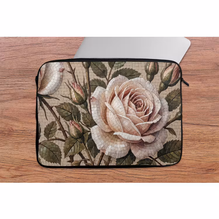 Laptophoes - Roos - Mozaïek - Bloemen - Klassiek - Beige — 2