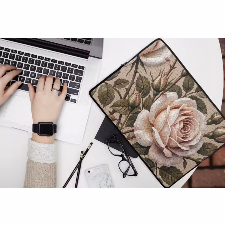Laptophoes - Roos - Mozaïek - Bloemen - Klassiek - Beige — 3