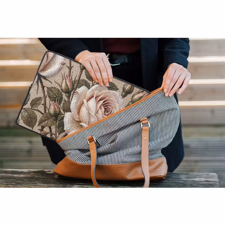 Laptophoes - Roos - Mozaïek - Bloemen - Klassiek - Beige — 4