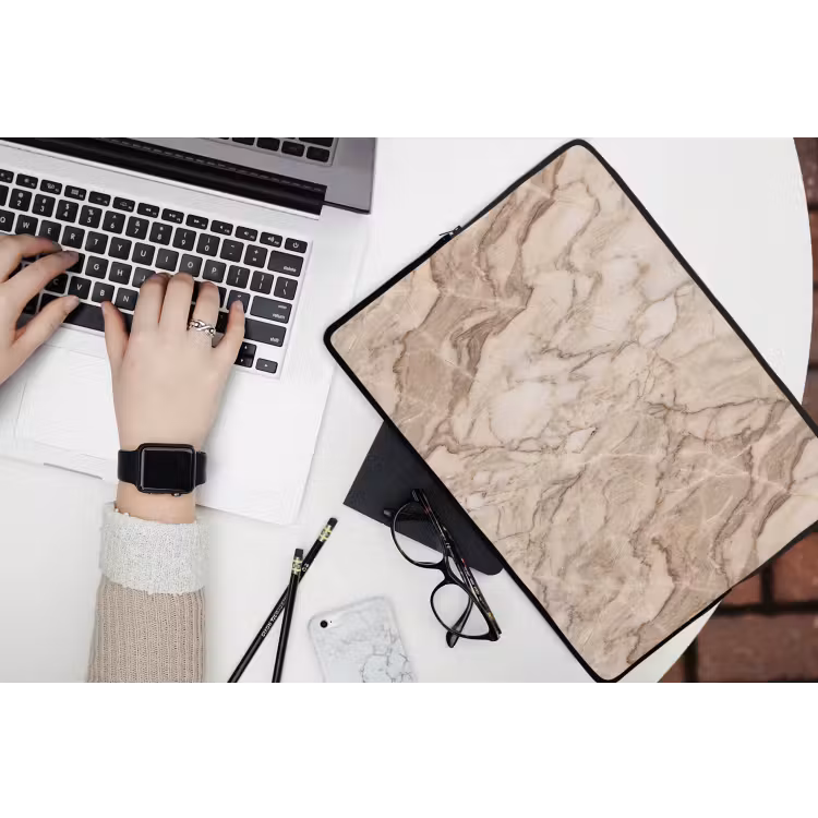 Laptophoes - Marmer - Aderen - Textuur - Beige - Modern — 3