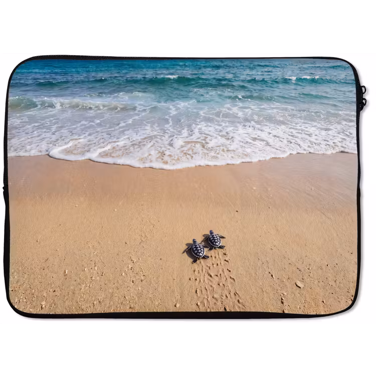 Laptophoes - Schildpad - Jong - Strand - Oceaan - Blauw — 1