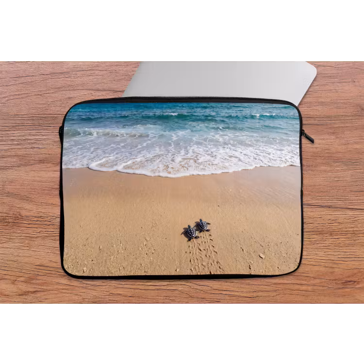 Laptophoes - Schildpad - Jong - Strand - Oceaan - Blauw — 2