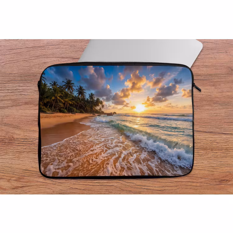 Laptophoes - Strand - Zonsondergang - Golven - Natuur - Goud — 2