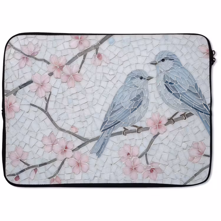 Laptophoes - Vogel - Bloemen - Natuur - Mozaïek - Roze — 1