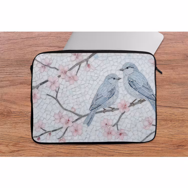 Laptophoes - Vogel - Bloemen - Natuur - Mozaïek - Roze — 2