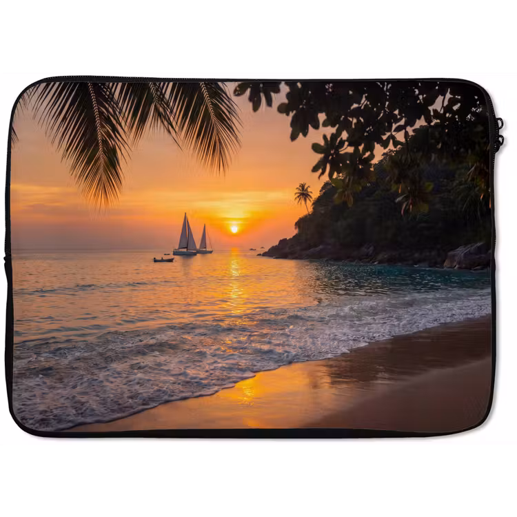 Laptophoes - Zee - Zonsondergang - Boot - Natuur - Oranje — 1