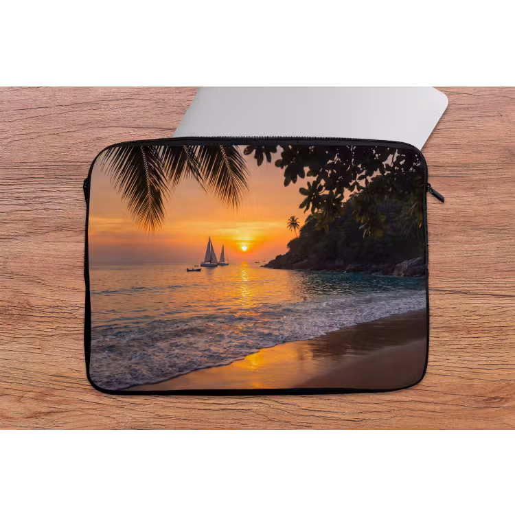 Laptophoes - Zee - Zonsondergang - Boot - Natuur - Oranje — 2