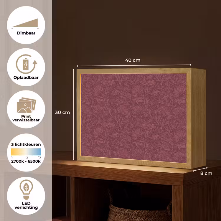 Lightbox - Wandlamp - Bladeren - Patroon - Paars — 10