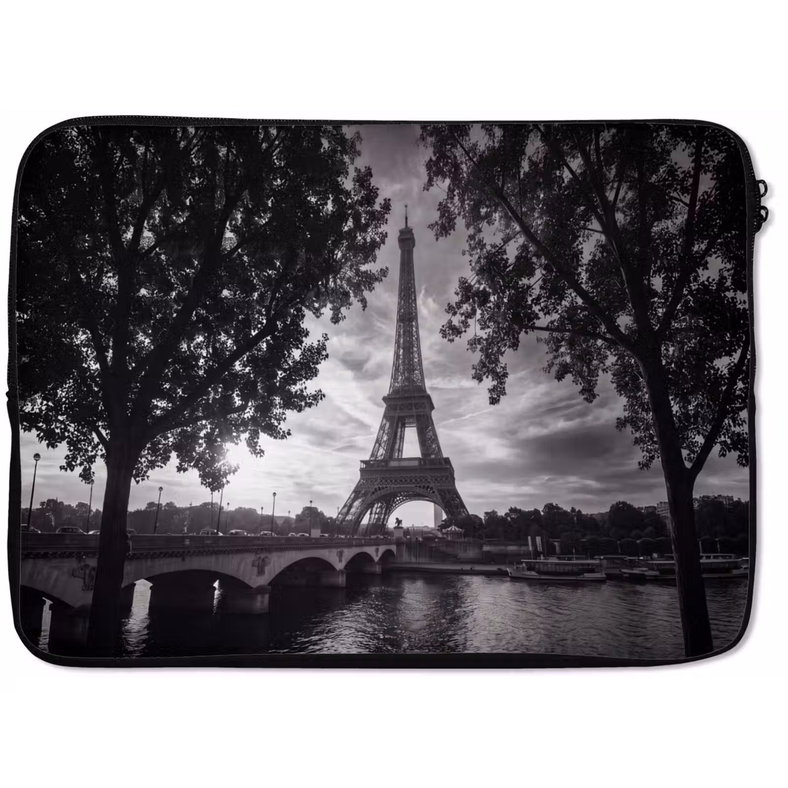 Laptophoes - Eiffeltoren - Parijs - Rivier - Architectuur - Zwart-wit — 1