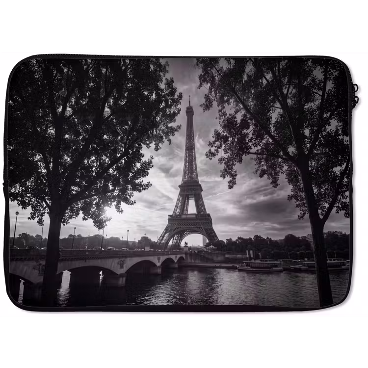 Laptophoes - Eiffeltoren - Parijs - Rivier - Architectuur - Zwart-wit — 1