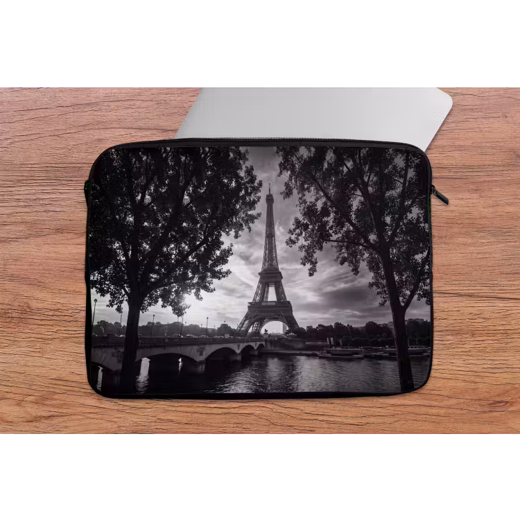 Laptophoes - Eiffeltoren - Parijs - Rivier - Architectuur - Zwart-wit — 2