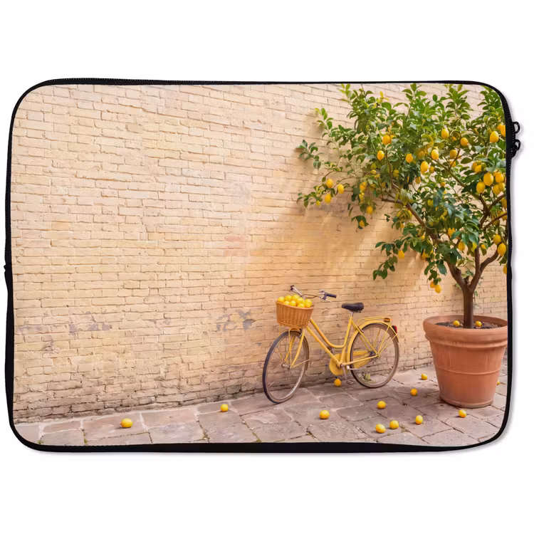 Laptophoes - Fiets - Mand - Eten - Geel - Zomer — 1