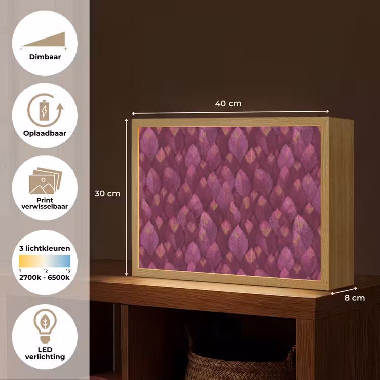 Lightbox - Wandlamp - Bladeren - Patroon - Burgundy — 10