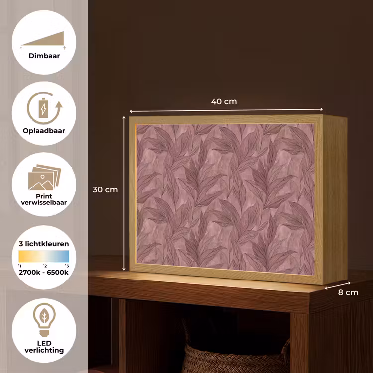 Lightbox - Wandlamp - Bladeren - Patroon - Paars — 10