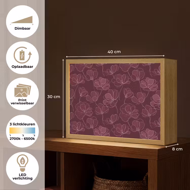Lightbox - Wandlamp - Bloemen - Patroon - Bordeauxrood — 10