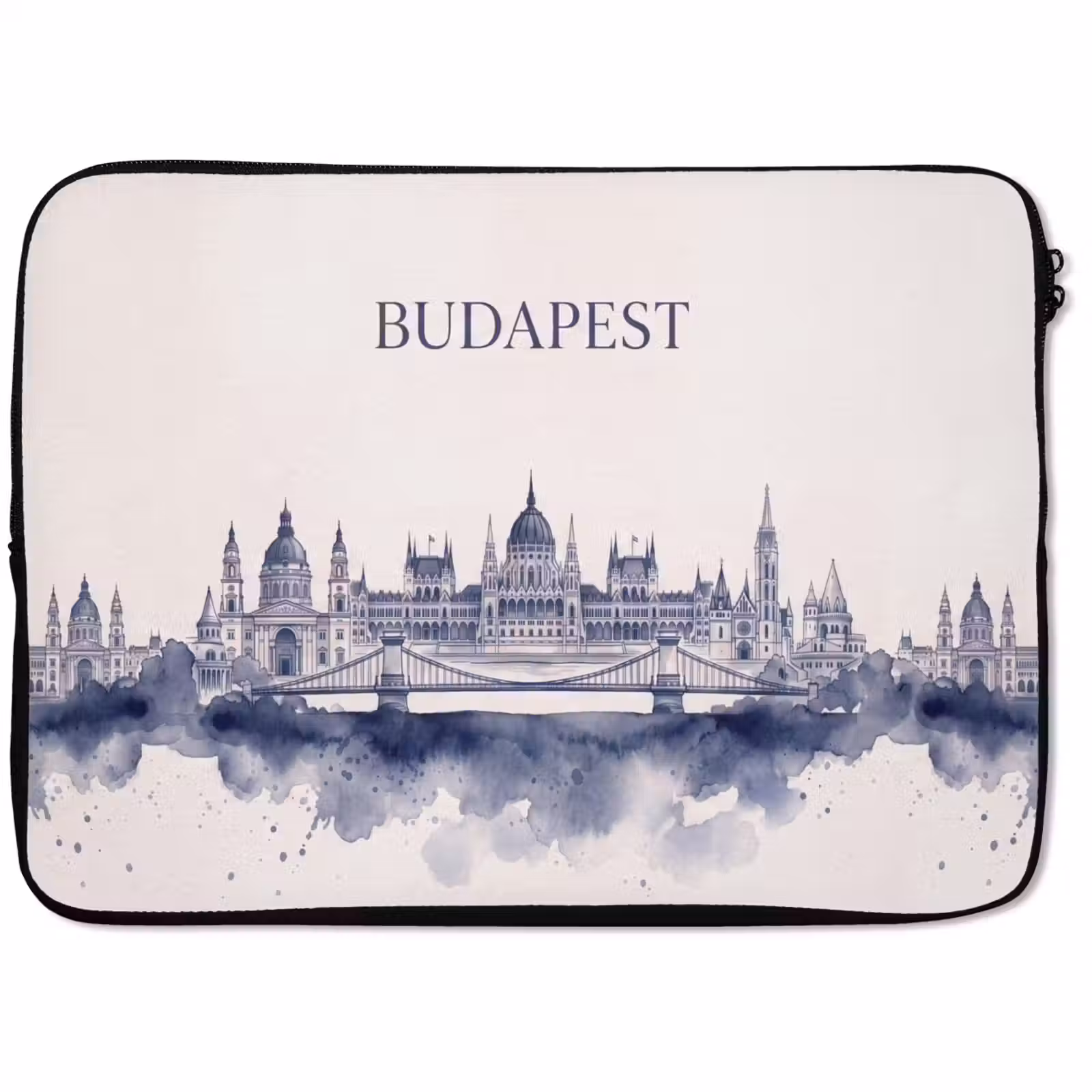 Laptophoes - Boedapest - Skyline - Architectuur - Aquarel - Blauw — 1