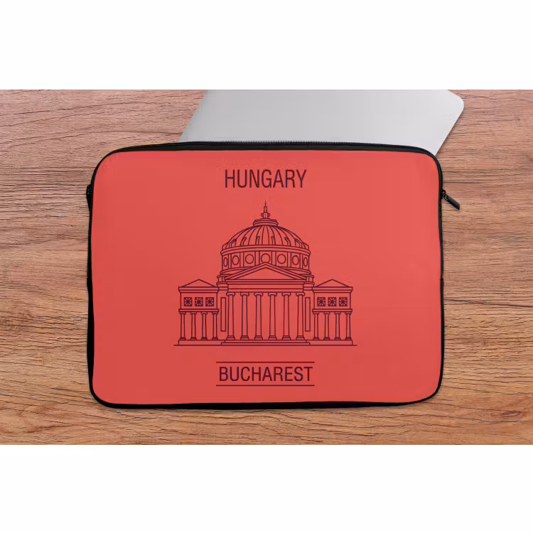 Laptophoes - Architectuur - Boekarest - Stedelijk - Lijntekening - Rood — 2