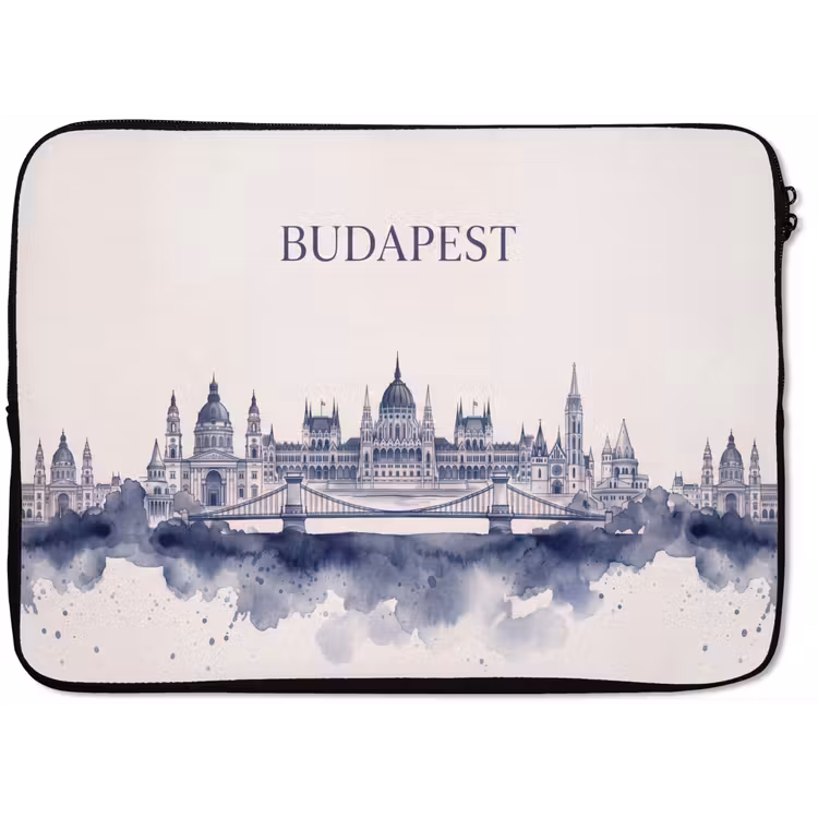Laptophoes - Boedapest - Skyline - Architectuur - Aquarel - Blauw — 1