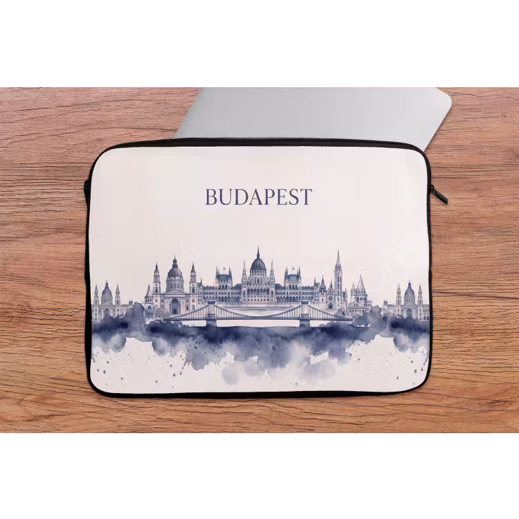 Laptophoes - Boedapest - Skyline - Architectuur - Aquarel - Blauw — 2