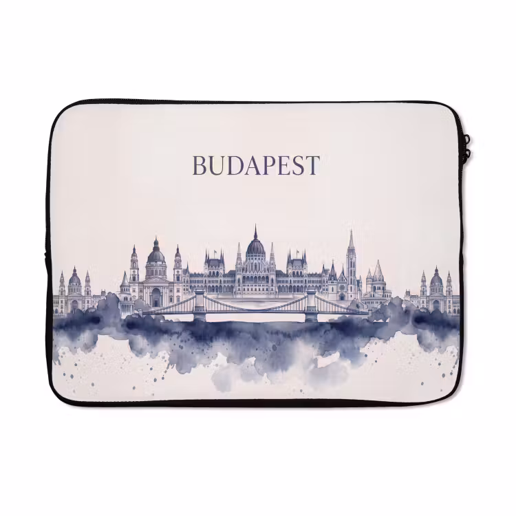 Laptophoes - Boedapest - Skyline - Architectuur - Aquarel - Blauw — 5