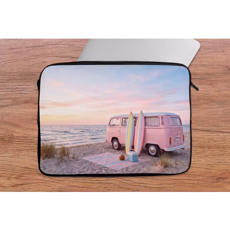 Laptophoes - Busje - Strand - Surfplank - Zomer - Roze — 2