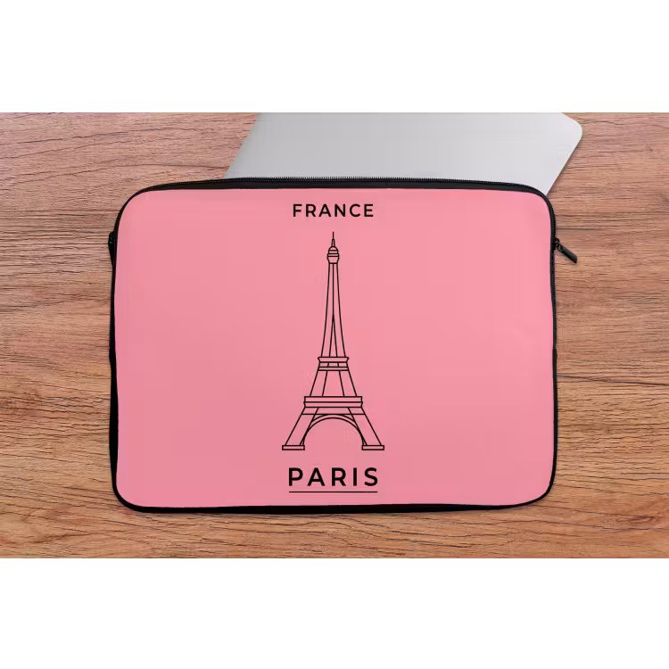 Laptophoes - Eiffeltoren - Parijs - Architectuur - Minimalistisch - Roze — 2
