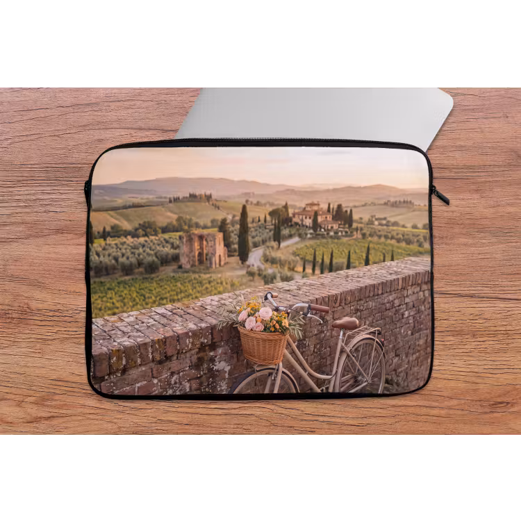 Laptophoes - Fiets - Bloemen - Toscane - Landschap - Roze — 2
