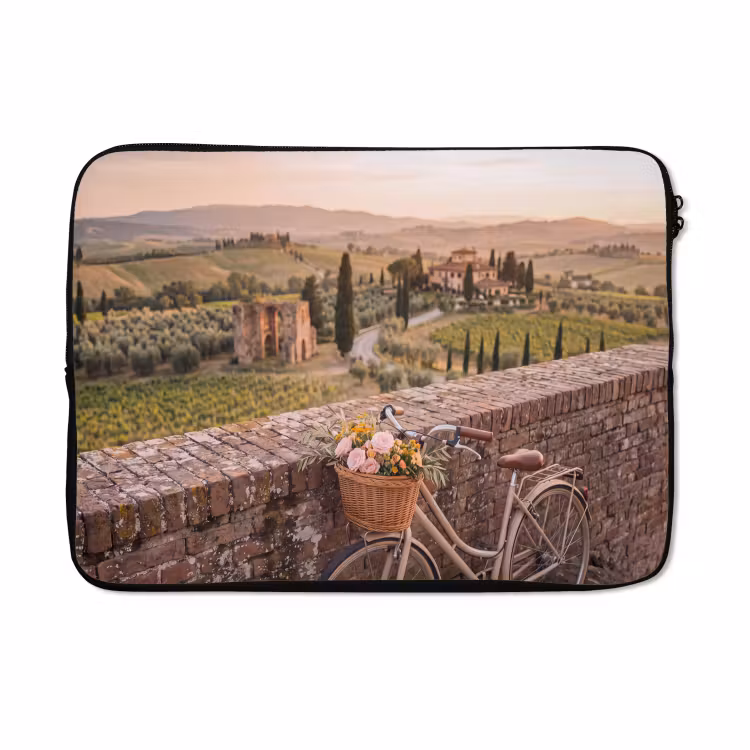 Laptophoes - Fiets - Bloemen - Toscane - Landschap - Roze — 5