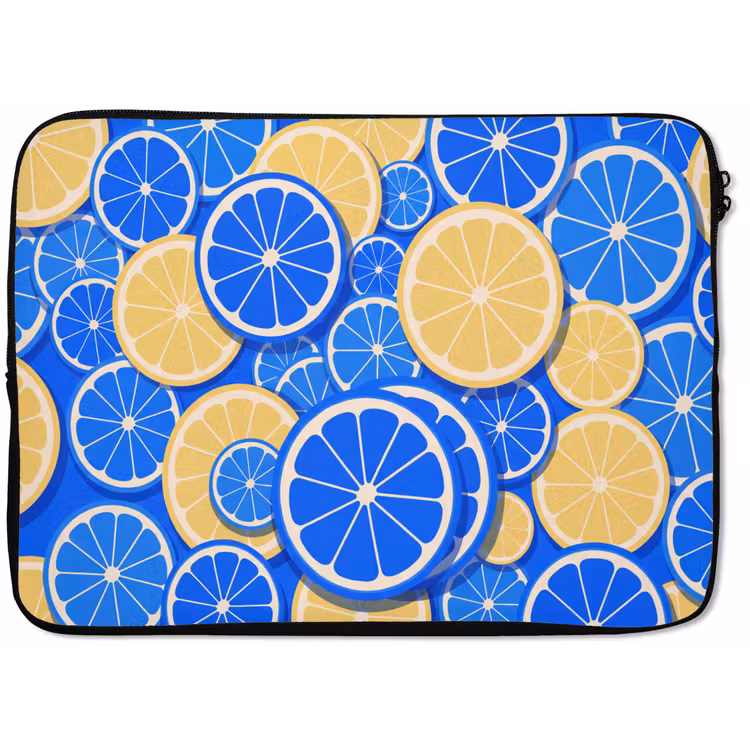 Laptophoes - Fruit - Schijven - Patroon - Modern - Blauw - Geel — 1