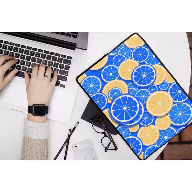Laptophoes - Fruit - Schijven - Patroon - Modern - Blauw - Geel — 3