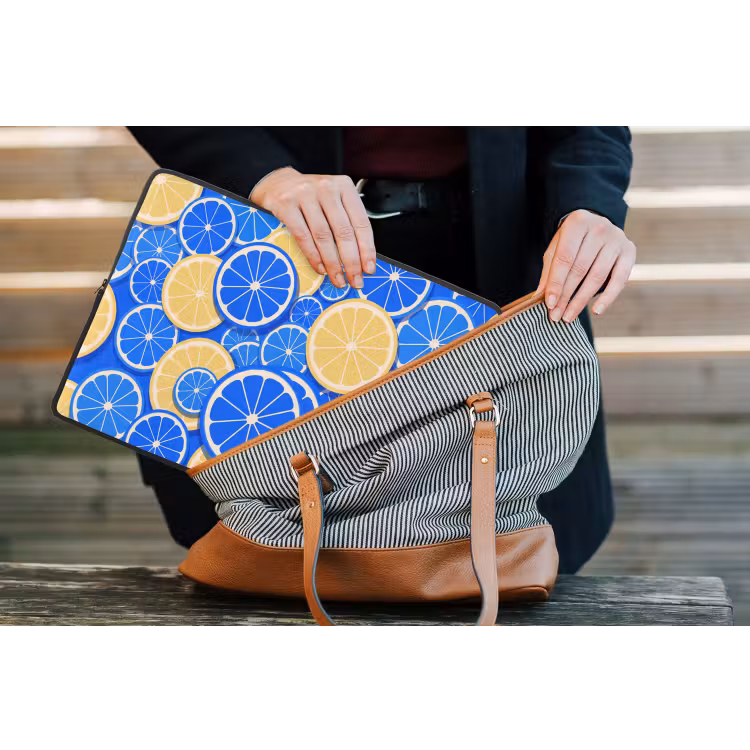 Laptophoes - Fruit - Schijven - Patroon - Modern - Blauw - Geel — 4