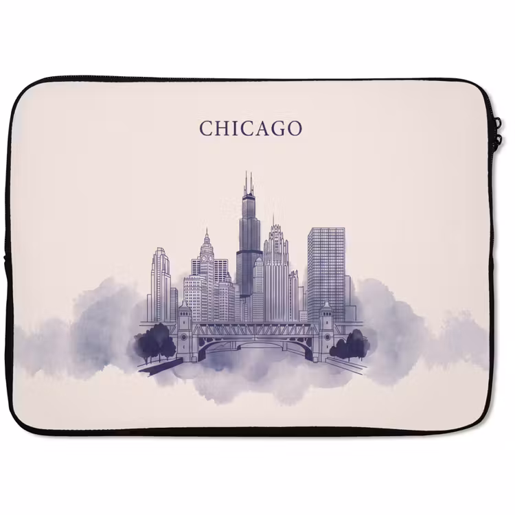 Laptophoes - Stad - Skyline - Architectuur - Lijntekening - Blauw — 1
