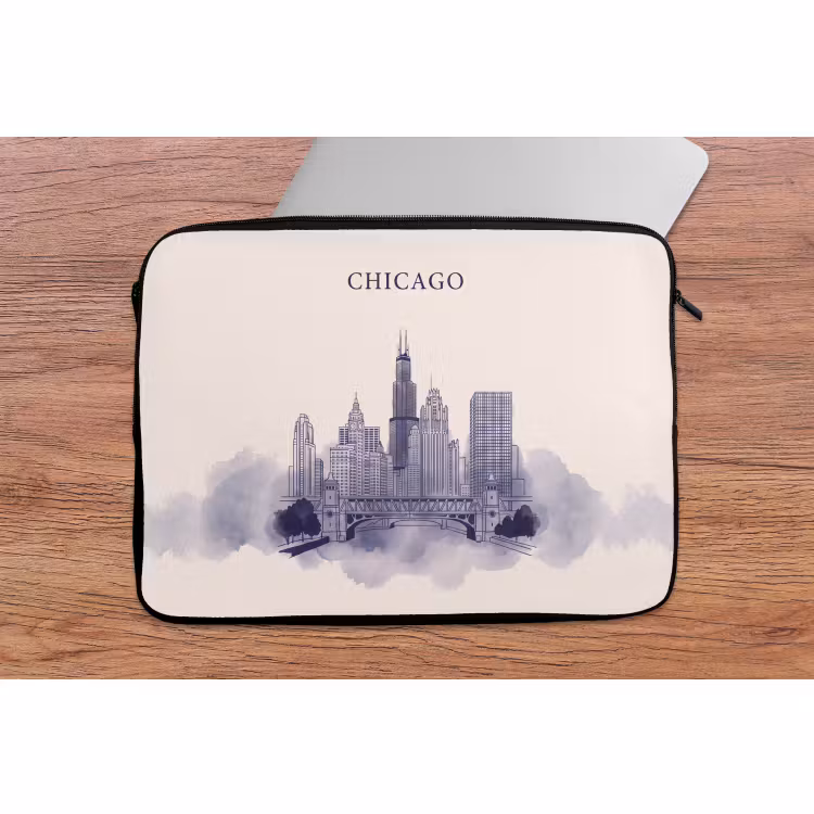 Laptophoes - Stad - Skyline - Architectuur - Lijntekening - Blauw — 2