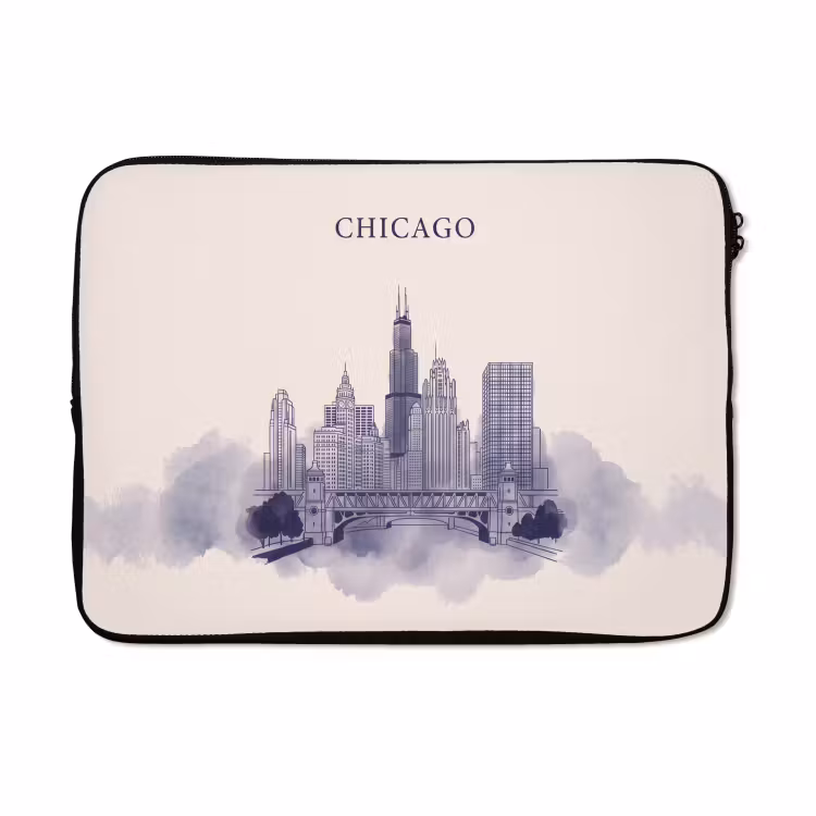 Laptophoes - Stad - Skyline - Architectuur - Lijntekening - Blauw — 5