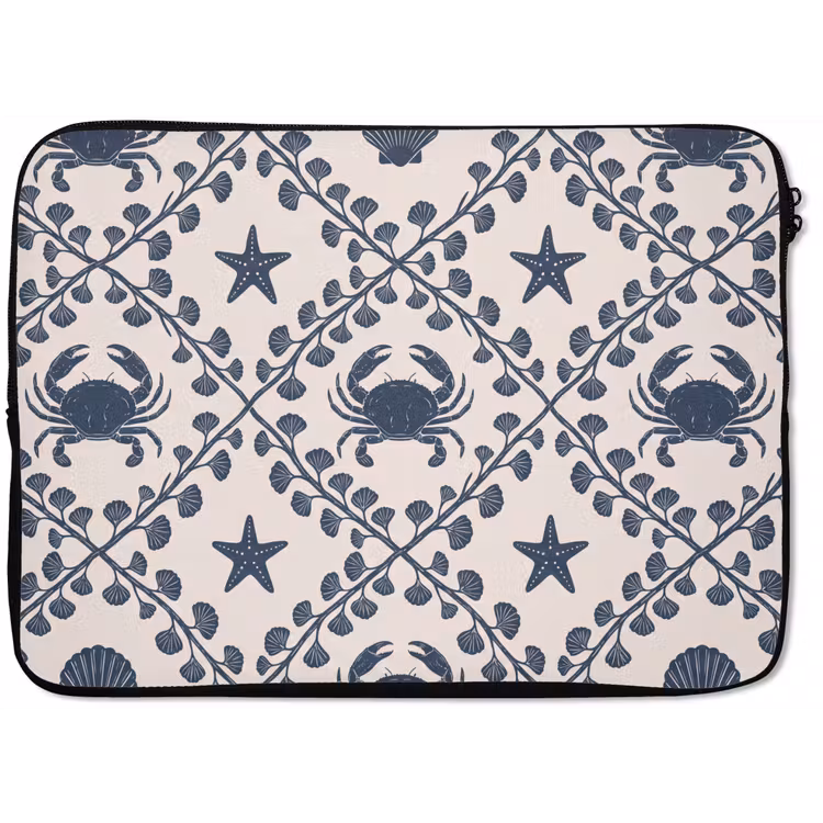 Laptophoes - Zee - Krab - Zeester - Patroon - Blauw — 1