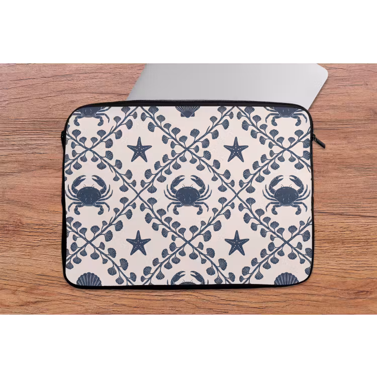 Laptophoes - Zee - Krab - Zeester - Patroon - Blauw — 2