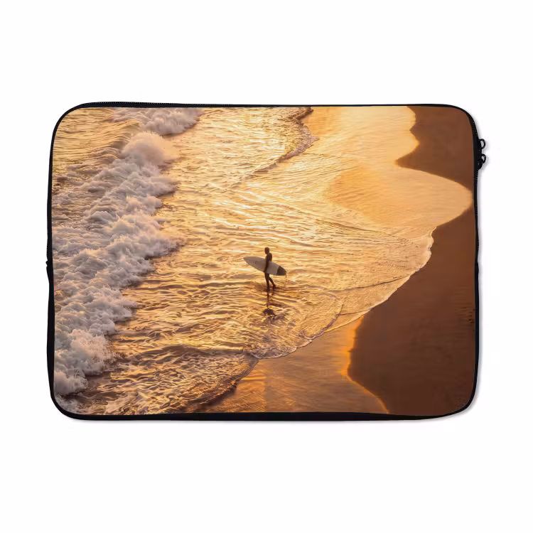 Laptophoes - Surfer - Strand - Zonsondergang - Oceaan - Goud — 5