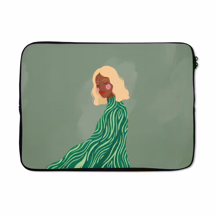 Laptophoes - Vrouw - Portret - Illustratie - Modern - Groen — 5