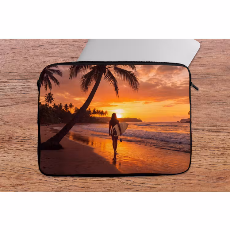 Laptophoes - Vrouw - Surfplank - Strand - Zonsondergang - Oranje — 2