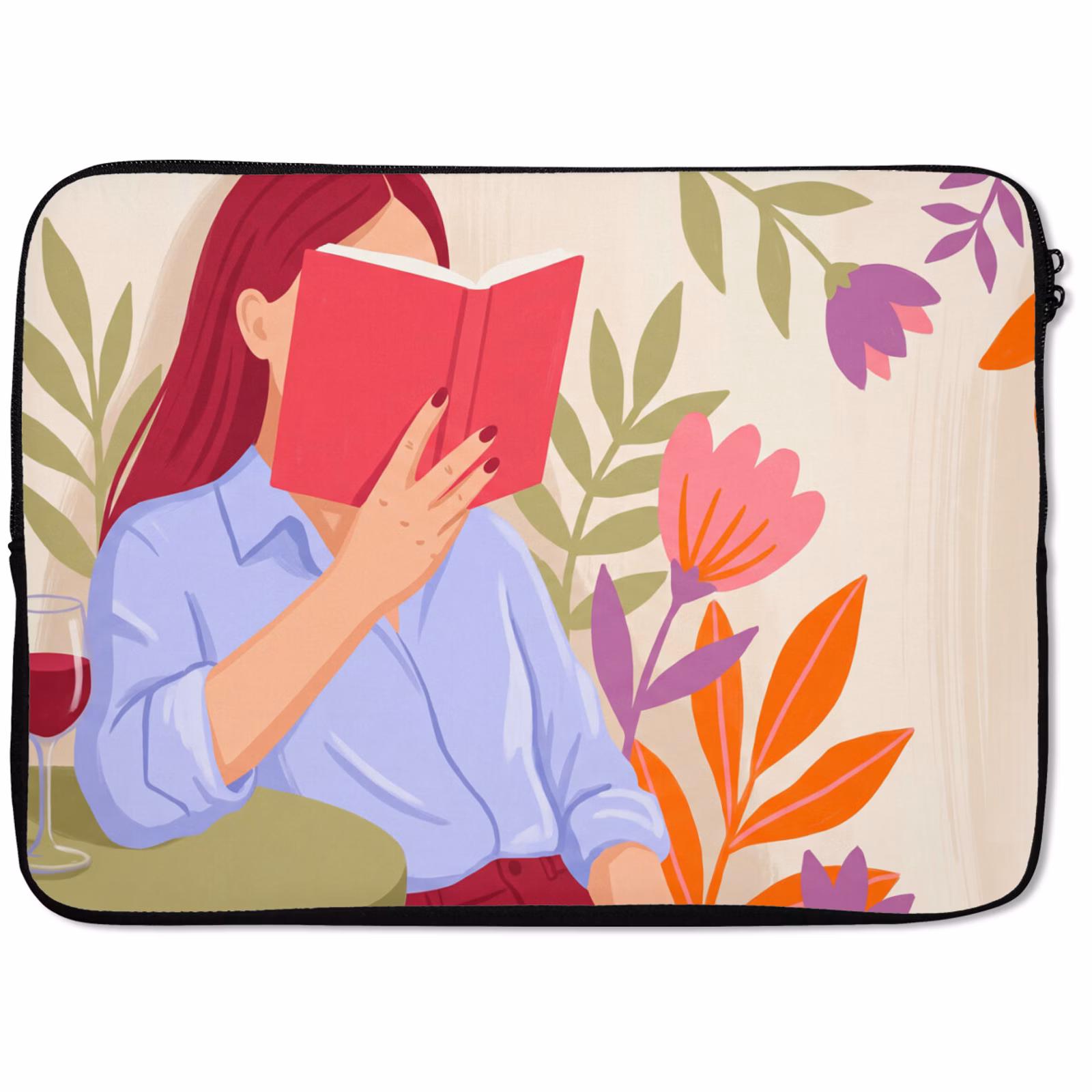 Laptophoes - Vrouw - Lezen - Thuis - Modern - Bloemen — 1