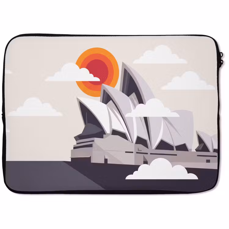 Laptophoes - Architectuur - Stadsgezicht - Modern - Grijs - Oranje — 1